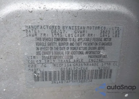 2017 Nissan Sentra Sv z USA, uszkodzony, nr VIN 3N1AB7AP9HY388238